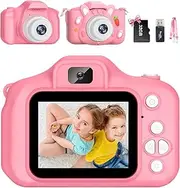 Kids Camera Toys for 3-12 Year Old Boys Girls,Children Digital Video Camcorder Camera with Cartoon Soft Silicone Cover 32G SD Card, Birthday Festival Kids (Pink)