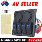 4 Gang 12V Switch Panel ON-OFF Toggle USB Circuit Breaker LED Light Marine Boat