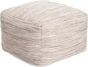 Anji Mountain Square Ottoman Pouf, Joya, 22" x 22" x 16", Gray/Ivory