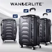 3pc Luggage Travel Sets 20" 24" 28" Suitcase Trolley TSA Lock Black Wanderlite