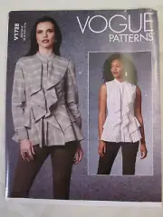 Vogue 1728 Peplum Top Pattern 8-16 Fly Front Sleeveless Long Sleeve Uncut FF New