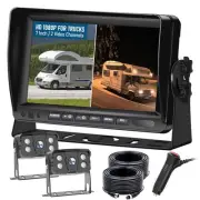 Dual RV Backup Camera System 7-inch AHD 1080P Split Screen Monitor Wired Rear...