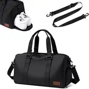 [BJIAX] Water-Repellent Travel Bag Large Women Men 32L Sports Bag with Shoe Bag and Wet Compartment Large Capacity Travel Bag Swimming Bag Overnight Bag for Travel Sports Business Trips (Black), black