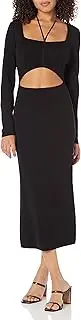 [The Drop] Women's Black Corbin Long-Sleeve Halter Detail Cutout Midi Dress, S