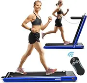 Costway 2 in 1 Folding Walking Pad Treadmill,Max 15 km/h 2.25HP Under Desk Treadmill w/Dual LED Display, Touch & APP & Remote Control, Cardio Training, Running/Jogging/Walking Machine for Hone Gym