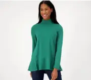 Susan Graver Weekend Reg. Cool Touch Mock Neck Long Sleeve Shirt Vibrant Green