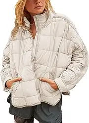 [Freyhem] Quilted Puffer Jacket Women Lightweight Short Zip Up Padded Coat with Pockets