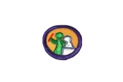 Vintage Girl Scout Patch Yellow with Green White People Purple Embroidery Border