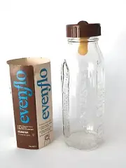 Vintage evenflo glass nurse, baby bottle, old stock, pyrex feeding bottle brown