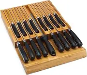 VaeFae in-Drawer Knife Block,Bamboo Knife Drawer Organizer Insert, Kitchen Knife Drawer Storage for 16 Knives Plus a Slot for Your Knife Sharpener (Without Knives)