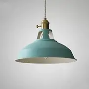 Vintage Industrial Pendant Light, Dome Shade with Brass Fixture, Twisted Cord, E27 Base, Kitchen Restaurant Bar Balcony Hanging Pendant Light, Bulb Not Included (Blue)