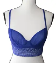 Free people Get Off My Cloud Bra Cobalt Blue Long Line Underwire Lace Bra 32DD