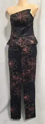 Cue Floral Black Salmon Pants Jumpsuit Size 10 NEW