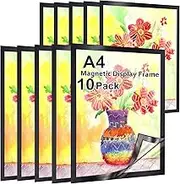 Gocoffun A4 Magnetic Sign Holder, 10 Pack Self-Adhesive Magnetic Frame, Waterproof Clear Display for Home, School, Store, Notice, Picture (Black)