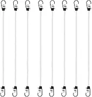 HARSKIYER 15 Inch Small Bungee Cords with Hooks, 8 Pack White Rubber Bungee Cord with Black Hooks Elastic Bungee Straps for Outdoor, Camping, Bike, Car, Tents
