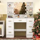 Large Wooden Dressing Table Set Bedroom Vanity Make up Desk with 10 Bulbs Mirror