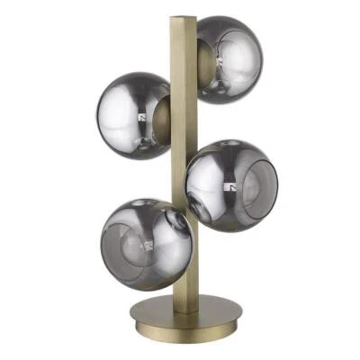 HomeRoots Globe Table Lamp w/ Black Globe Shade 24" 4-Light Dimmable Metal Brass