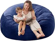 [EDUJIN] 5 ft Bean Bag Chair: 5' Large Memory Foam Filled Bean Bag Chairs for Adults with Filling,Ultra Soft Dutch Velvet Cover,Round Fluffy Lazy Sofa for Living Room - 5 Foot, Dark Blue