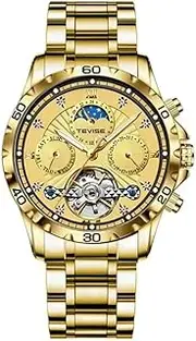 [DAXIAOYU] Automatic Watch for Men Classic Self Winding Mechanical Tourbillon Wrist Watches Moon Phase Stainless Steel Luminous Calendar Men's Watch