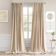 Back Tab Curtains 120 Inch Long 2 Panels Set 52"W x 120"L (Pack of 2) Beige