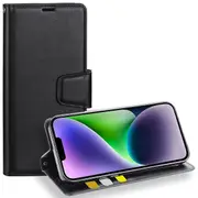 For Apple iPhone 14 Case, Hanman Wallet Leather Flip Magnetic Stand Case Cover (Black)