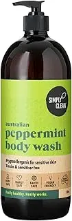 SimplyClean Peppermint Body Wash - Natural Shower Gel with Pure Australian Peppermint - Creamy pH 5.5 Formula - SLS Free - Gentle on Skin 1 Litre