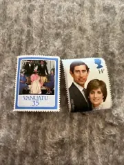 Two Stamps: Vanuatu 35 And prince William & Princess Diana 14p, July 29, 1981