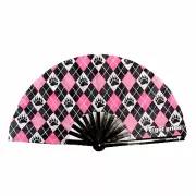 Bearly Pink Argyle Bamboo Folding Clack Hand Fan Rave Festival Pride LGBTQ Fan