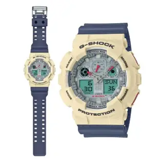 【CASIO 卡西歐】G-SHOCK 復古時尚 經典重返 復刻藍白 _50mm(GA-100PC-7A2)