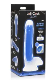 LolliCock 7" inches Glow-In-The-Dark Silicone Dildo w Balls Blue