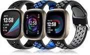 [Getino] Compatible with Fitbit Versa 3 Bands Fitbit Sense Bands Women Men, Breathable Duarable Replacement Sport Silicone Wristbands Accessories Strap with Air Holes Large Small