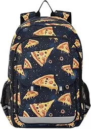 [AIXIWAWA] Cosmos Pizza Kid's Travel Backpacks for Boys Girls，Large Capacity Student School Bag with Breathable Mesh Reflective Strip for Age 6 Above, Multicolor