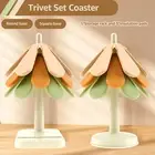 3 Pcs Silicone Trivets Tree Shape Trivet Mat with Storage Holder Heat ZhWES