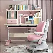 Manual Height Adjustable Kids Desk and Chair Set, Multifunctional Writing Table, Shell Chair with Latex Cushion, Children Study Desk Adjusted