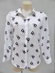 ASOS black red white chic long sleeve PANDA print shirt blouse top sz 14