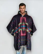 Alpaca Wool Poncho Black. Unisex. Exclusive Design! Crafted by Indigenous Hands