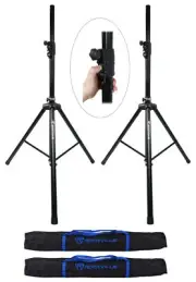 (2) Rockville DJ PA Tripod Speaker Stands Hydraulic Air Auto Lift & Lower+Bags