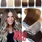 Russian Invisible Skin Weft Tape In Human Hair Extensions Thick FULL HEAD Remy A