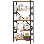 5-Tier Bookshelf,Wood Bookcase,Book Shelf with Steel Frame, Storage Rack with...