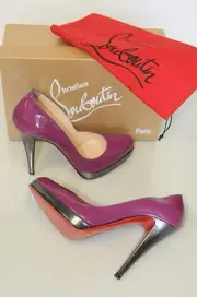New Christian Louboutin Decollete Patent Magenta Purple Platform Shoes 38.5 39.5