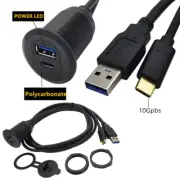 Type C USB 3.0 Male to Female AUX Car Mount Cable Waterproof Extension Car Panel