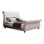 Queen Size Sleigh Bedframe Velvet Upholstery Beige Colour Tufted Headboard And