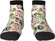 [JEJEA] tropical flower and corgi print Men's Athletic Cushioned Crew Socks Crew Training Athletic Socks Men and Women for Sports