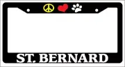 Black License Plate Frame Peace Love Paw St. Bernard Auto Accessory 586