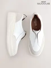 White Slip On Signature Forever Comfort® Leather Chunky Wedge Platform Trainers (E97254) | $98
