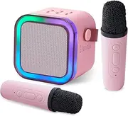 Portable Karaoke Machine for Kids & Adults, Bluetooth Mini Singing Microphone with 2 Wireless Mics & LED Light Show, Compatible with All Smartphones, Perfect for Birthdays, Home Parties（Pink）