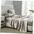 Silk Satin Sheets, 4-Piece Size Satin Bed Sheet Set with Deep Queen Taupe