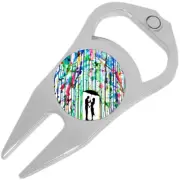 Watercolor Rain Couple Golf Ball Marker Divot Repair Tool Bottle Opener
