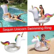 Inflatable Giant Sequin Unicorn Swimming Ring Float Raft Lounge Toy Bed Pool Bed
