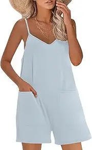 Gracyoga Women's Summer Casual Sleeveless Rompers 2025 Loose Spaghetti Strap Short Jumpsuits Overalls with Pockets